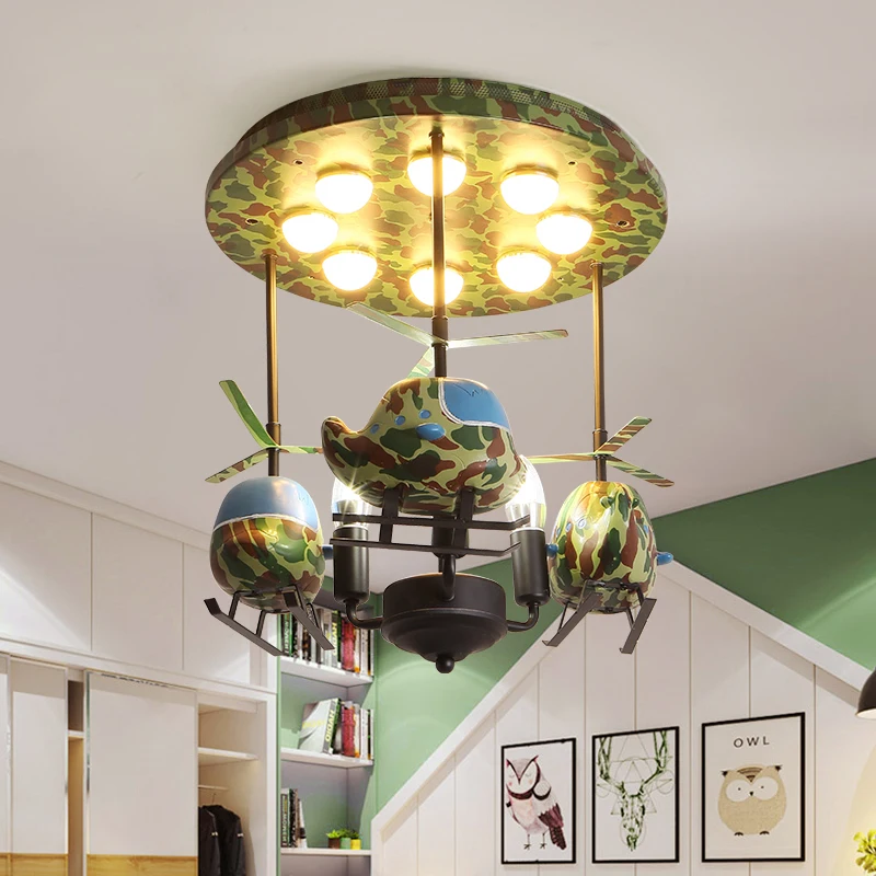 

Creative Cool Helicopter Airplane Boys Ceiling Lights For Kids Room 110V 220V Army Blue Children Baby Kids Bed Room Ceiling Lamp