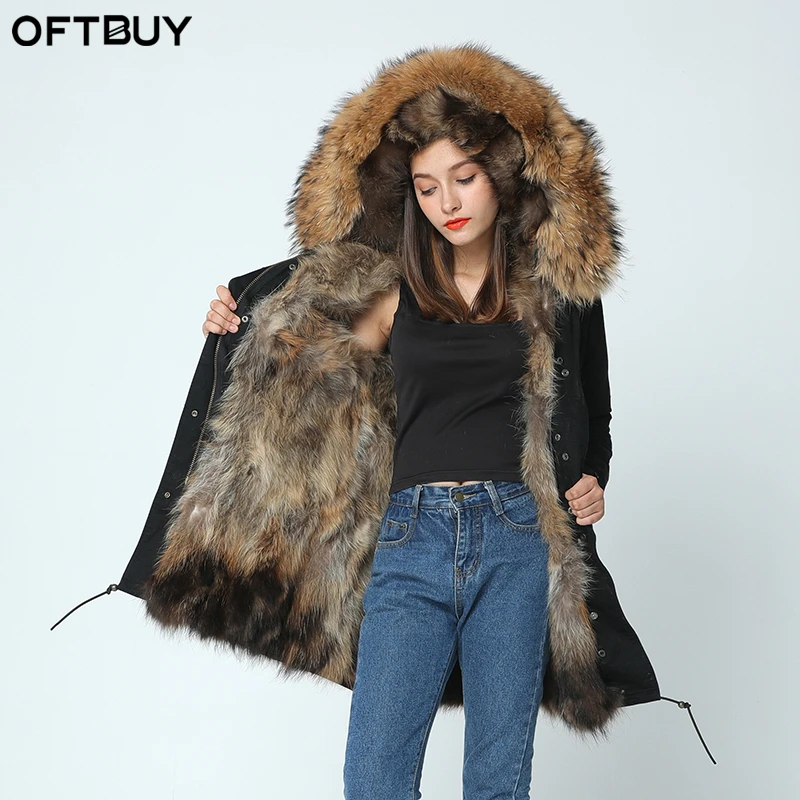 Женская куртка с капюшоном OFTBUY длинная толстая парка воротником из натурального