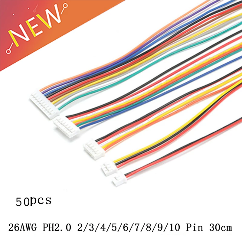 50 шт./лот JST 2,0 PH 2,0 2/3/4/5/6/7/8/9/10-контактный разъем провода, кабели 26AWG S18 Прямая поставка