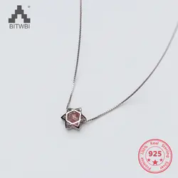 Корея новый стиль 925 пробы серебро Простые Модные шикарные гексаграмма клубника кварц кулон Box цепи цепочки и ожерелья украшения для женщин