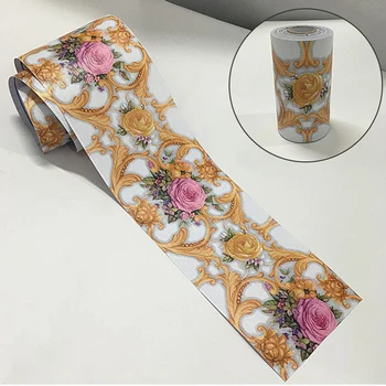 

3d Luxury Pink Yellow Flower Wallpaper Borders Floral Vine Stickers Pvc Kitchen Bathroom Sticker Door Tile Decoration Ez064