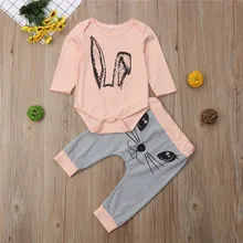 Фоны для съемки новорожденных детей Детская одежда для малышки осень длинный рукав боди с дизайном «кролик» топы, штаны для девочек Костюмы хлопковая одежда из 2 предметов