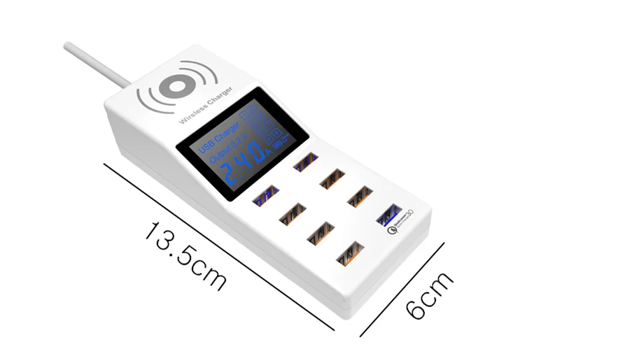 40W 8 USB Ports EU Q C 3.0 Smart Wireless Fast Charger LED Display Power Adapte Charging Station for Phone Tablet