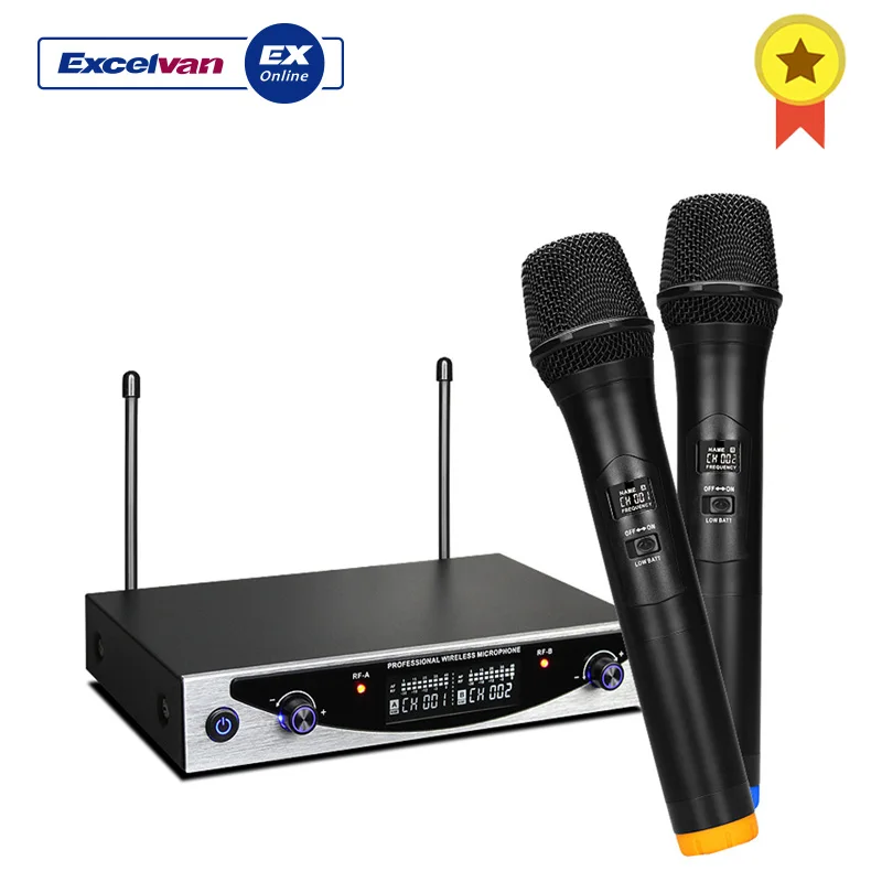 

Excelvan MU - 899 Karaoke Wireless Microphone Condenser System Dual Channel Handheld Dynamic LCD Display For Computer /Singing