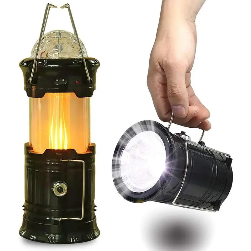 

Solar Powered Portable Collapsible LED Flashlight Stage Light Flame Effect Torch Lamp Outdoor Camping Hiking Lantern EU Plug
