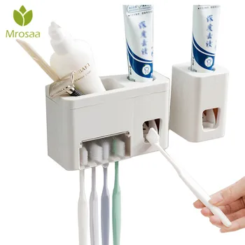 

Mrosaa Bathroom Wash Set Wall Mounted Automatic Toothpaste Squeezer Dispenser With Toothbrush Holder Set Bathroom Products