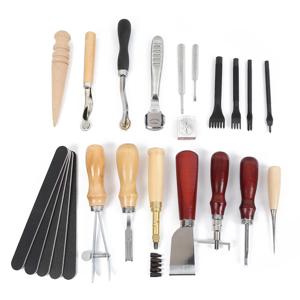 

18Pcs Leather Craft Punch Tools Kit SET Stitching Carving Working Sewing Saddle Groover