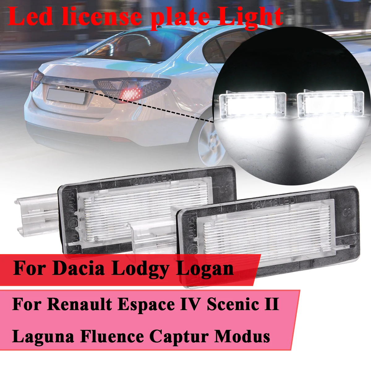 

#8200013577 Car Led license plate Light For Renault Espace IV Scenic II III Laguna II Fluence Captur Modus For Dacia Lodgy Logan