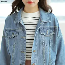 Женское базовое пальто осень-зима женская джинсовая куртка Винтажная с длинным рукавом Свободная Женская джинсовая куртка повседневная верхняя одежда для девочек