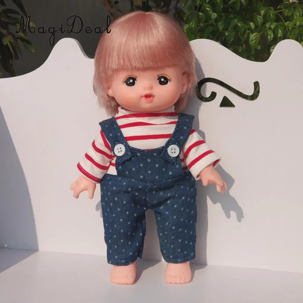 

Doll Suspender Pants dnd Striped T-shirt For 25cm Mellchan Girl Dolls Clothing Accessories