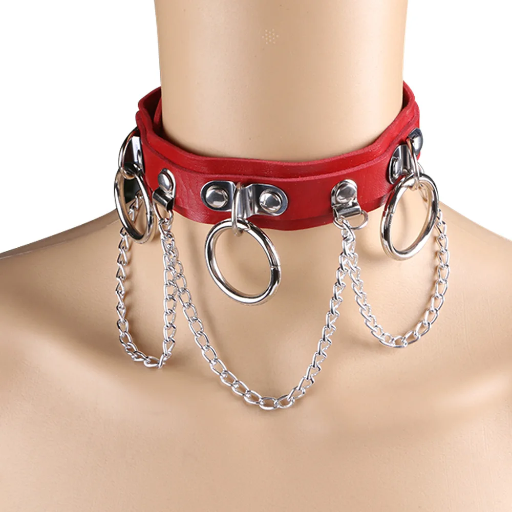 

Fashion Choker trend Punk Collar Chain Belt Necklace O-round Pu leather Bondage Cosplay club party festival Jewelry Accessories