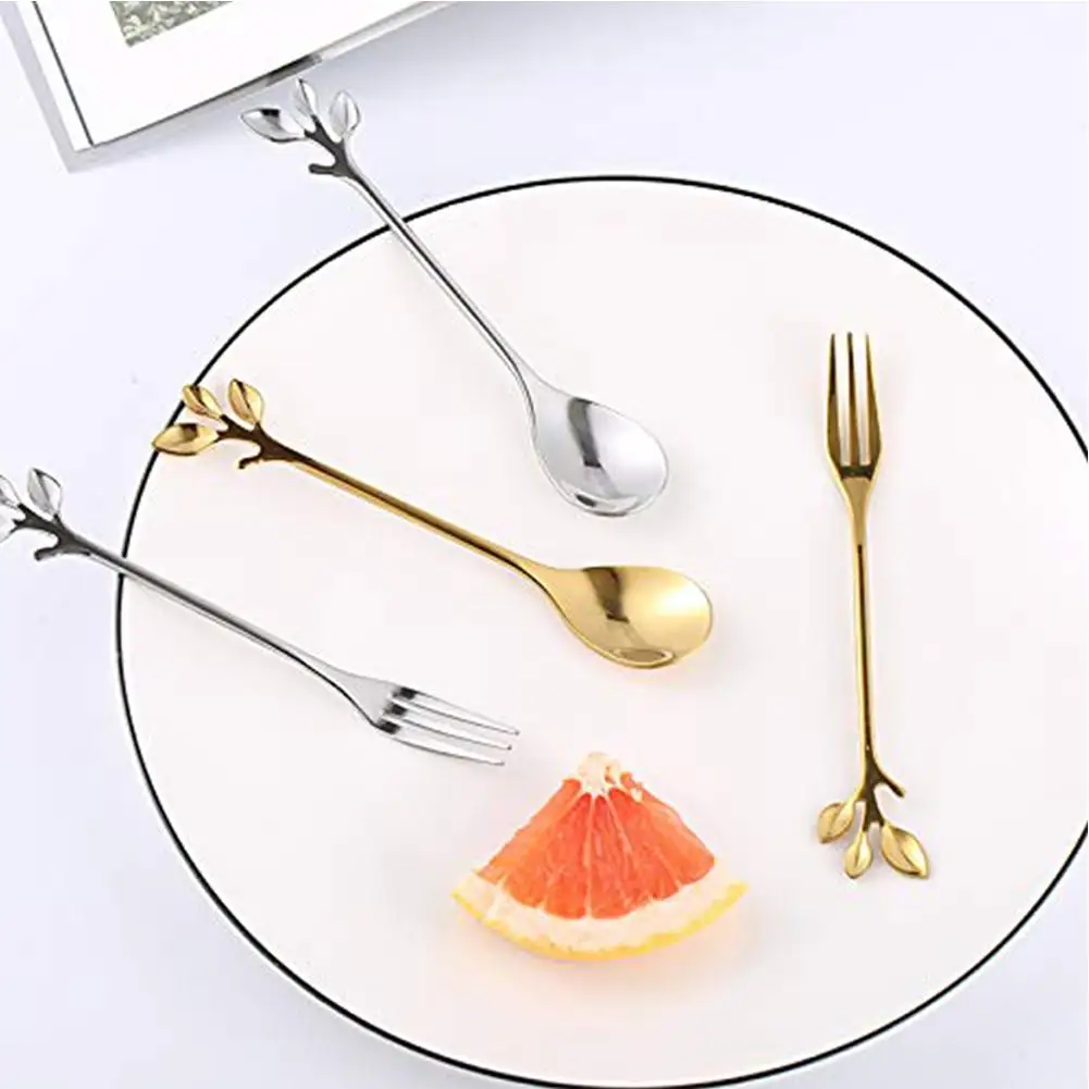

Adeeing Unique Stainless Steel Leaf Shape Handle Coffee Spoon/Fork Kitchen Tableware