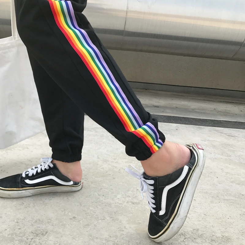 Goede Koreaanse Ulzzang Harembroek Regenboog Gestreepte Casual Broek Tiener Studenten Esthetische Harajuku Stijl Street Style Broek