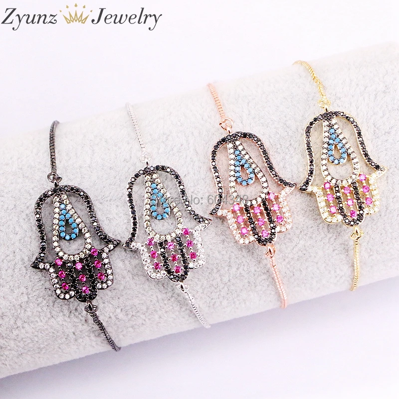 10 шт. ZYZ330-2731 ручной работы многоцветные кубические циркония Кристалл паве Хамса ручной регулируемый CZ циркониевые браслеты для женщин