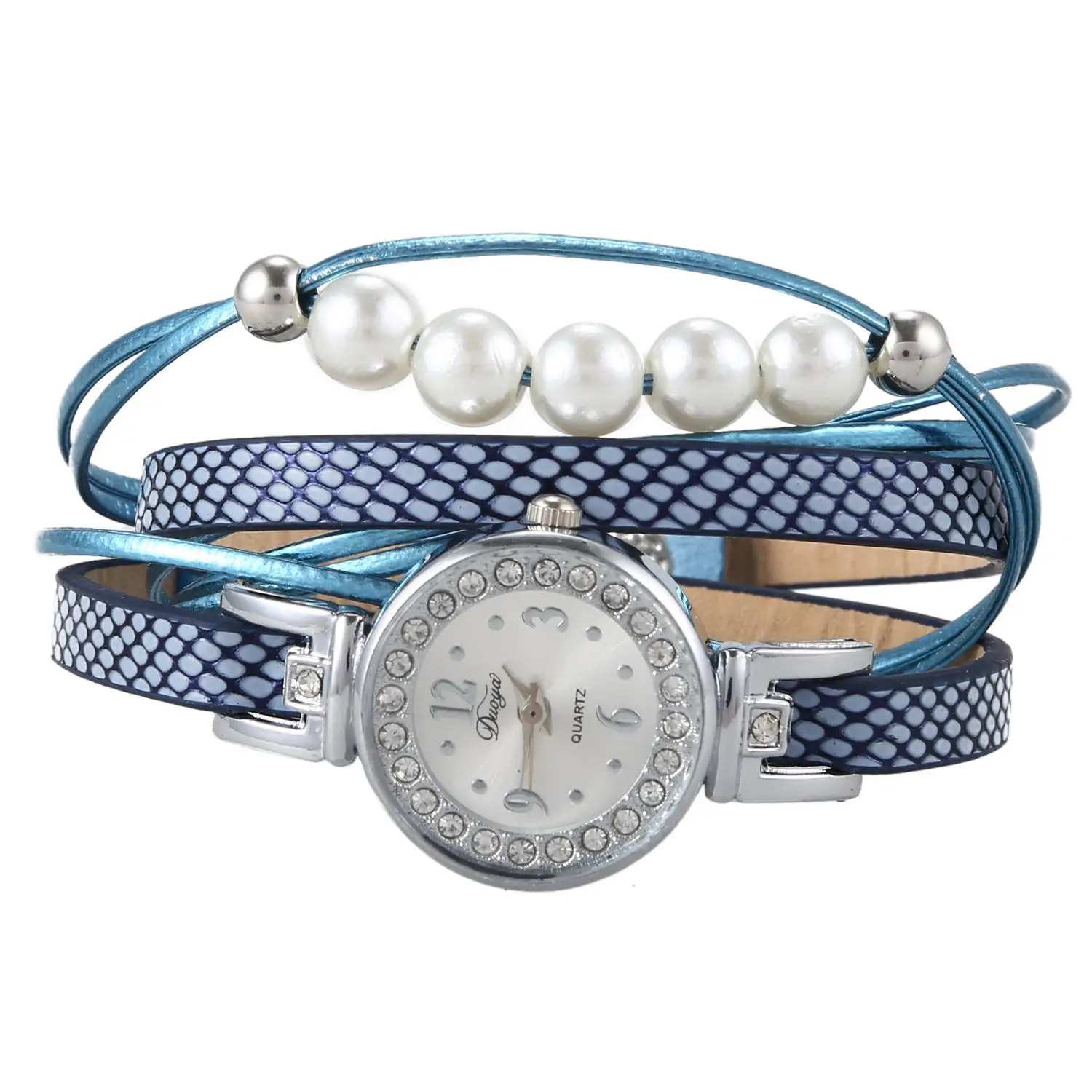 

Duoya Brand Fashion Watches Women Bracelet Pearls Charm Wrist Watch Luxury Vintage Ladies Quartz Watch, D192 Sky blue