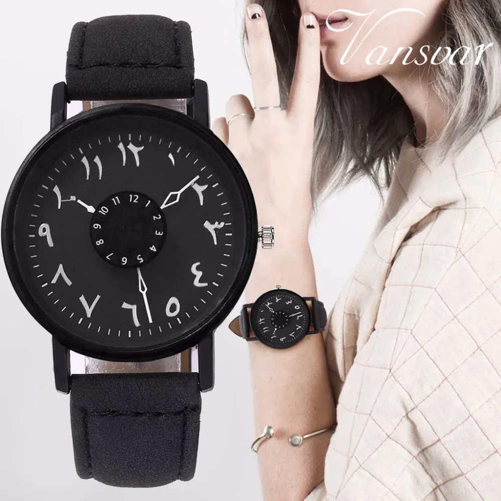 

Vansvar Brand Fashion Women Arabic Numbers Watch Luxury Leather Creative Turn Dial Quartz Watch Relogio Feminino Dropshipping