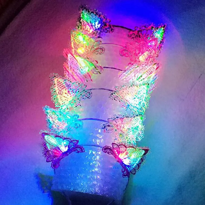 

2019 New LED Flashing Lace Cat Animal Ears Headband Women Girls Glowing Headwear Hair Accessory Rave Bar Glow Party Supplies