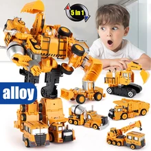 5 In 1 Super Transformation Robot Car Metal Alloy model Anime Deformation Robot Construction vehicle excavator Educational Toy