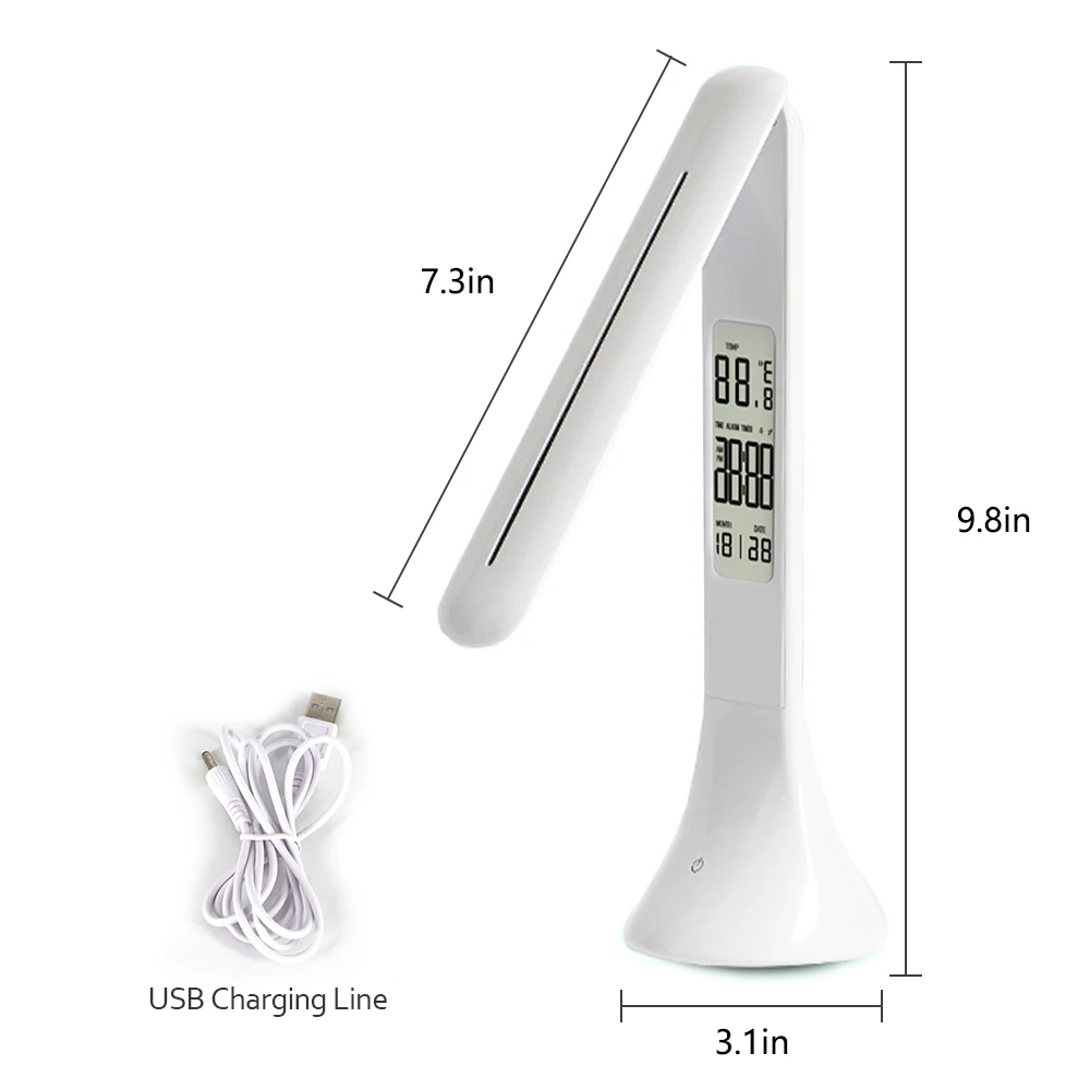  USB Chargeble LED Desk Lamp Foldable Dimmable Touch-Type Table Lamp with Calendar Temperature Alarm - 32952217731