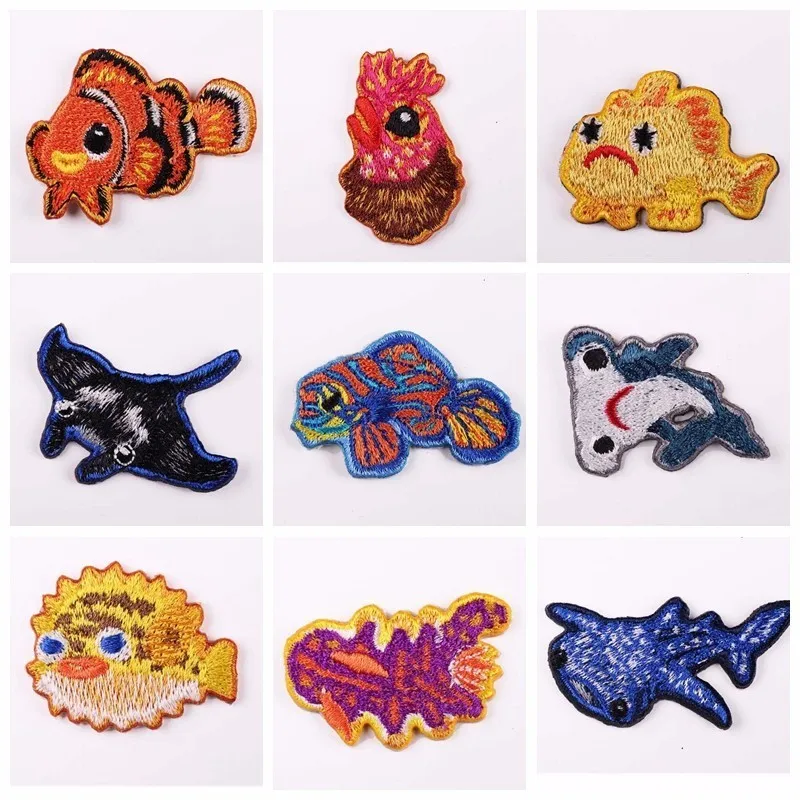

Cartoon Ocean Animal Whale Shark Marine Organism Turtle Iron On Embroidered Patches For Wholesale Badges for children's clothes