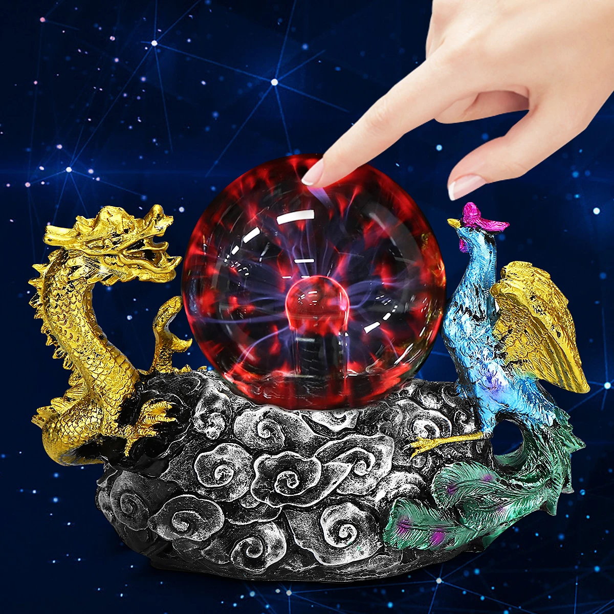 

Dragon Thunder Plasma Ball 110V US Plug Magic Lighting Resin Sphere Lamp Touch-Sense Static Light Perfect Gift for Friends Kids