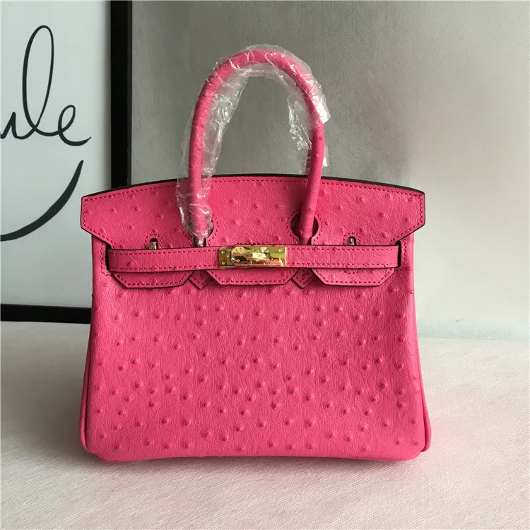 

Fashion Pink Genuine Leather Ostrich Pattern Women Shoulder Bag Crossbody Bags for Women Luxury Handbags Women Bags Designer