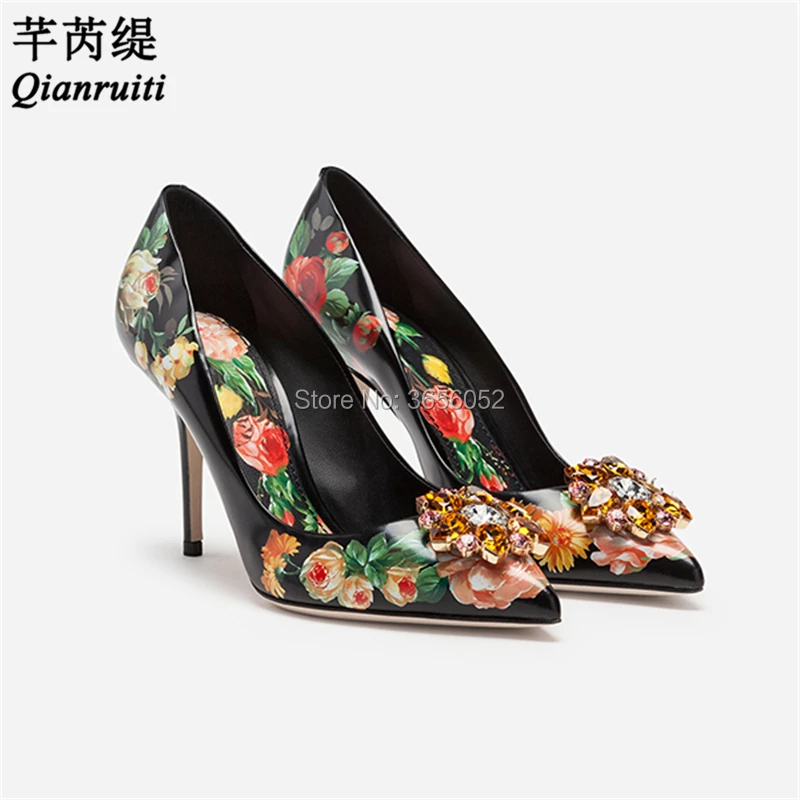 Qianruiti/Роскошные туфли для невесты на шпильках с кристаллами Talon Femme кожаные
