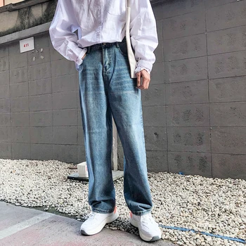 

Autumn New Jeans Men Fashion Wash Casual Loose Hip Hop Denim Pants Man Streetwear Trend Wild Straight Trousers Male Clothes