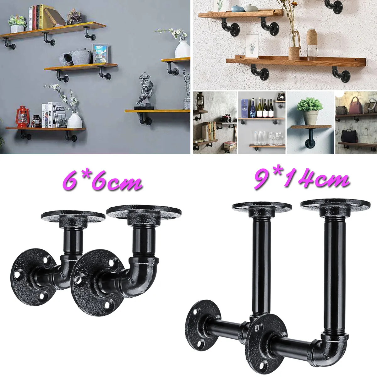 

2Pcs Pipe L Bracket Wall Floating Shelf Vintage Retro Black Iron Industrial Pipe Shelf Bracket Holder Home Decor Storage Holder