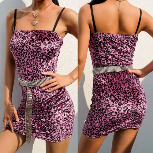 Vestidos платье женское сексуальное розовое леопардовое платье мини-платье без рукавов с высокой талией Короткие вечерние платья