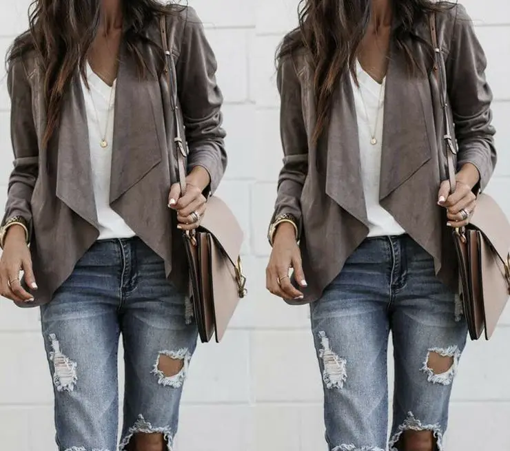 

2019 New Hot Womens Faux Suede Jacket Clothes Ladies Coat Cardigan Long Sleeve