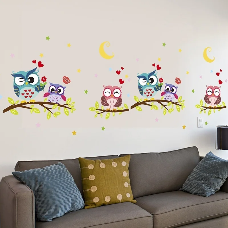 Обои наклейка счастливый съемный водонепроницаемый мультфильм животных Сова, настенная наклейка Дети Домашний декор обои для гостиной