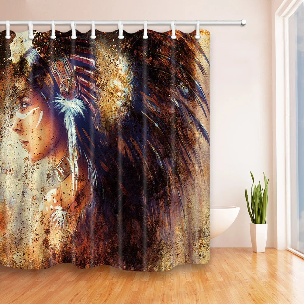 

Polyester Waterproof Shower Curtain Mermaid Indian Girl Turtle 12pc Hooks Mildew Resistant Bath Curtain Home Bathroom Decor 27