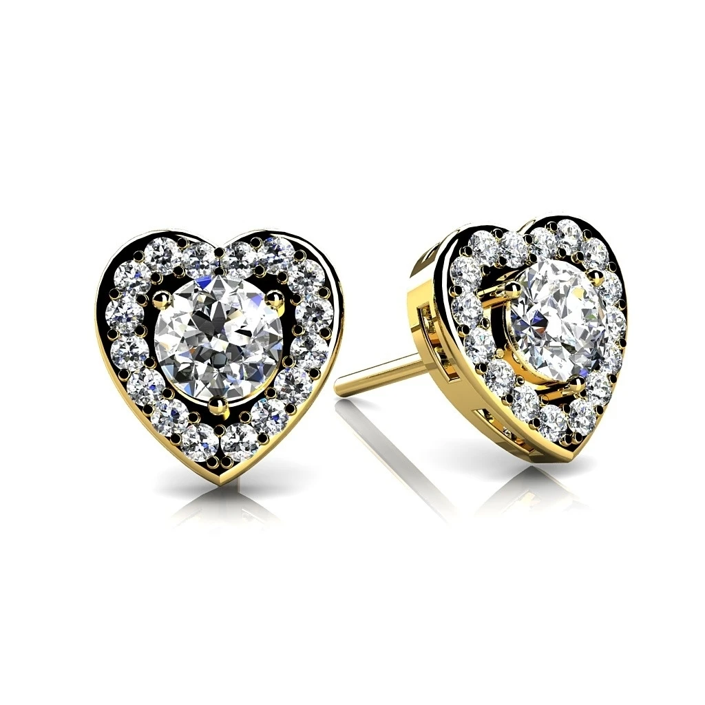 Круглая огранка природных алмазов сердце шпильки Earrings In 14 k желтое золото (0 29