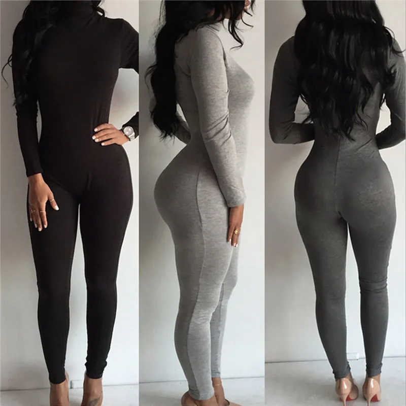 

Casual Women Skinny Cotton Romper Long Sleeves Turtleneck Sports Jumpsuit Lady Bodycon Long Pants Jumpsuits Bottomed Clothes