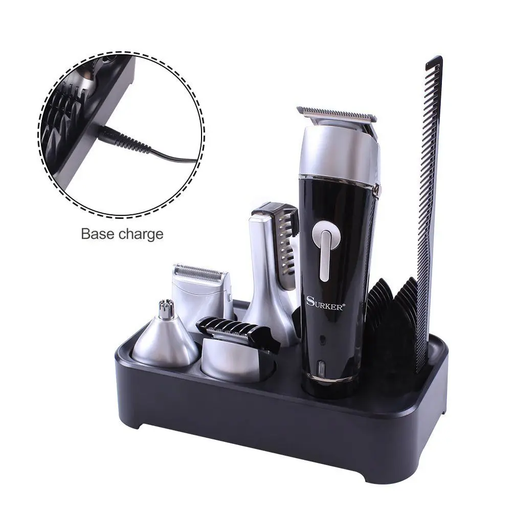 

New SURKER Professional 5 in 1 Hair Clipper Rechargeable Cordless Grooming Kit for Men Beard Trimmer Nose Hair Trimmer Dual Sh