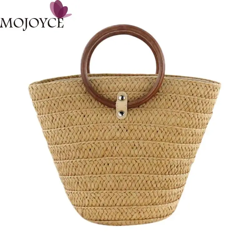 

Female Fashion Handmade Bucket Vintage Boho Paper Rope Straw Shoulder Handbags Women Summer Beach New Casual Top-handle Bag