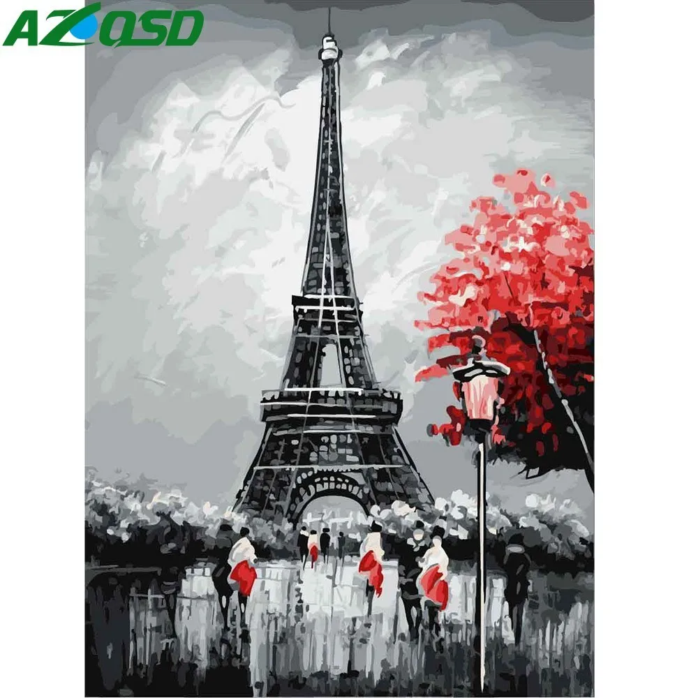 

AZQSD Oil Painting Eiffel Tower Painting By Numbers City Corner Paint Canvas Picture DIY Scenery Hand Painted Modern