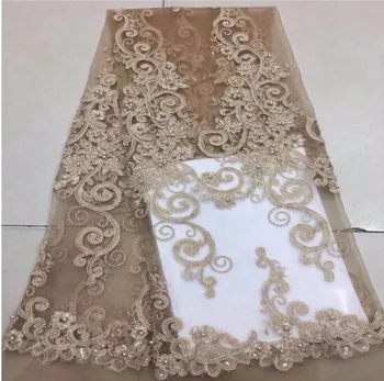 

African Lace Fabric 2019 Embroidered Nigerian Laces Fabric Bridal High Quality Gold Sequins French Tulle Lace Fabric For Women