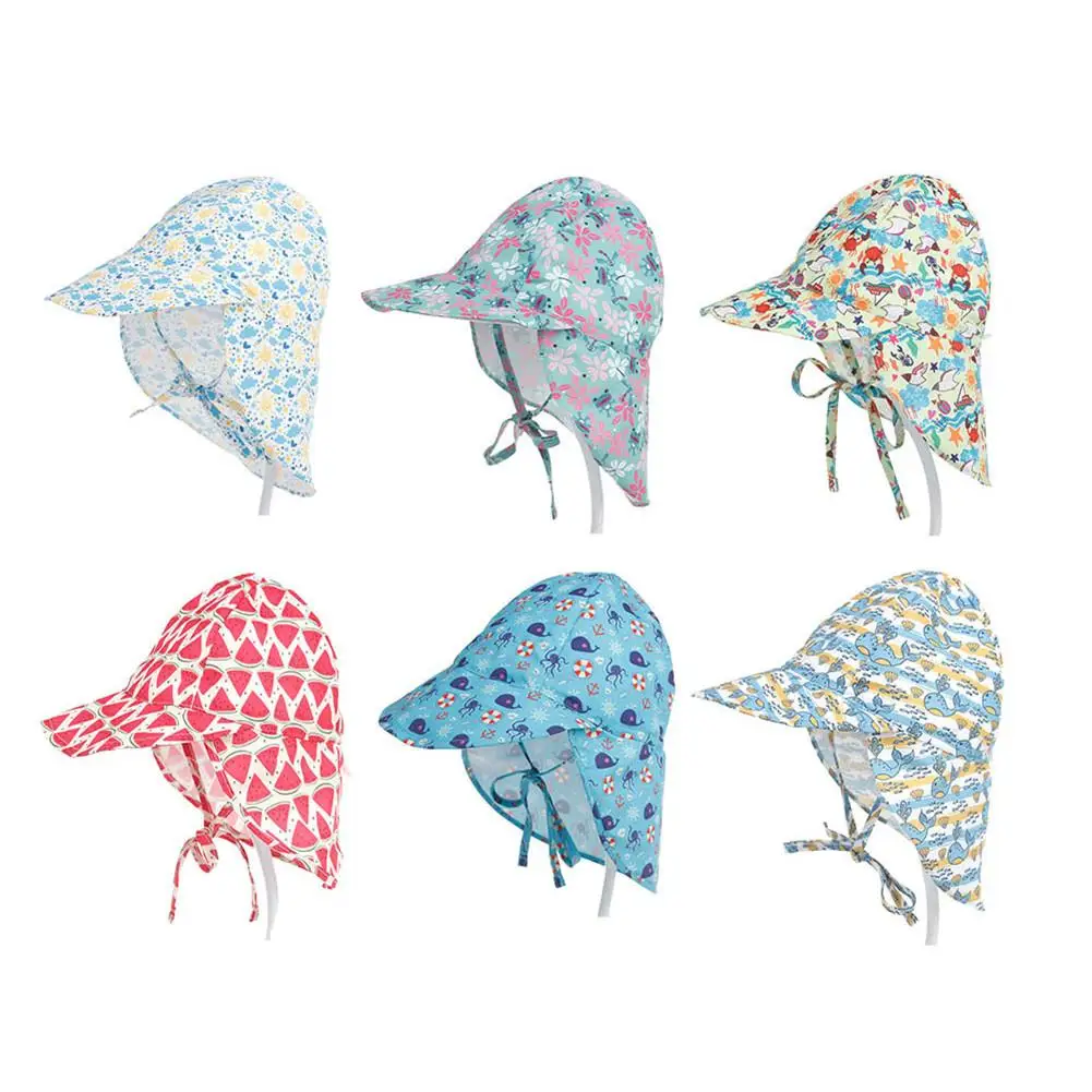 

Summer Baby Sun Hat Children Outdoor Neck Ear Cover Anti UV Protection Beach Caps Kids Boy Girl Swimming Flap Cap For 0-5 Years