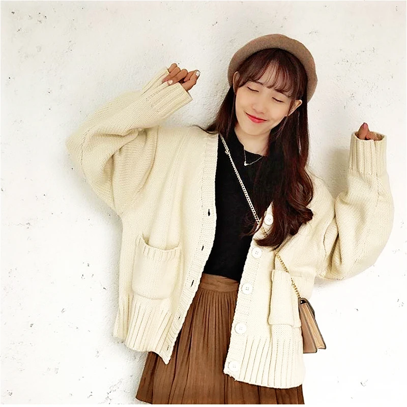 PEONFLY Весна Осень Свободный кардиган, пальто для женщин Ретро куртка корейский Ins элегантный дизайн вязаный свитер кардиган джемпер