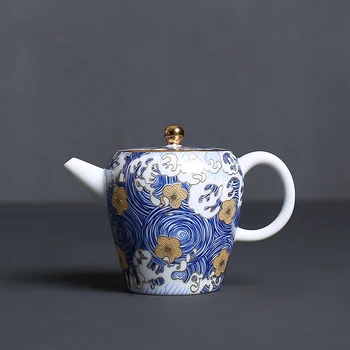 

Chinese style starry enamel tea pot ceramic blue and white teapot pot full flowers tieguanyin kung fu tea set household kettle