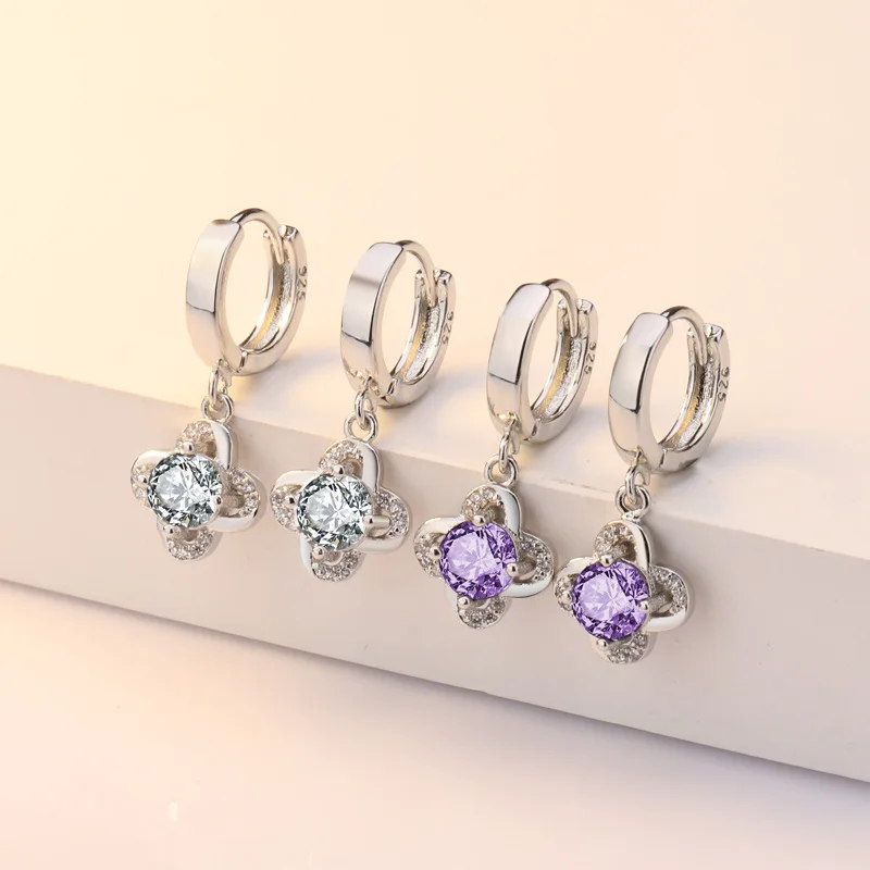 

S925 Silver Earrings for Women's Gift Freshwater Diamond Amethyst Earrings Sapphire Bizuteria Jewelry brincos boucle d oreille