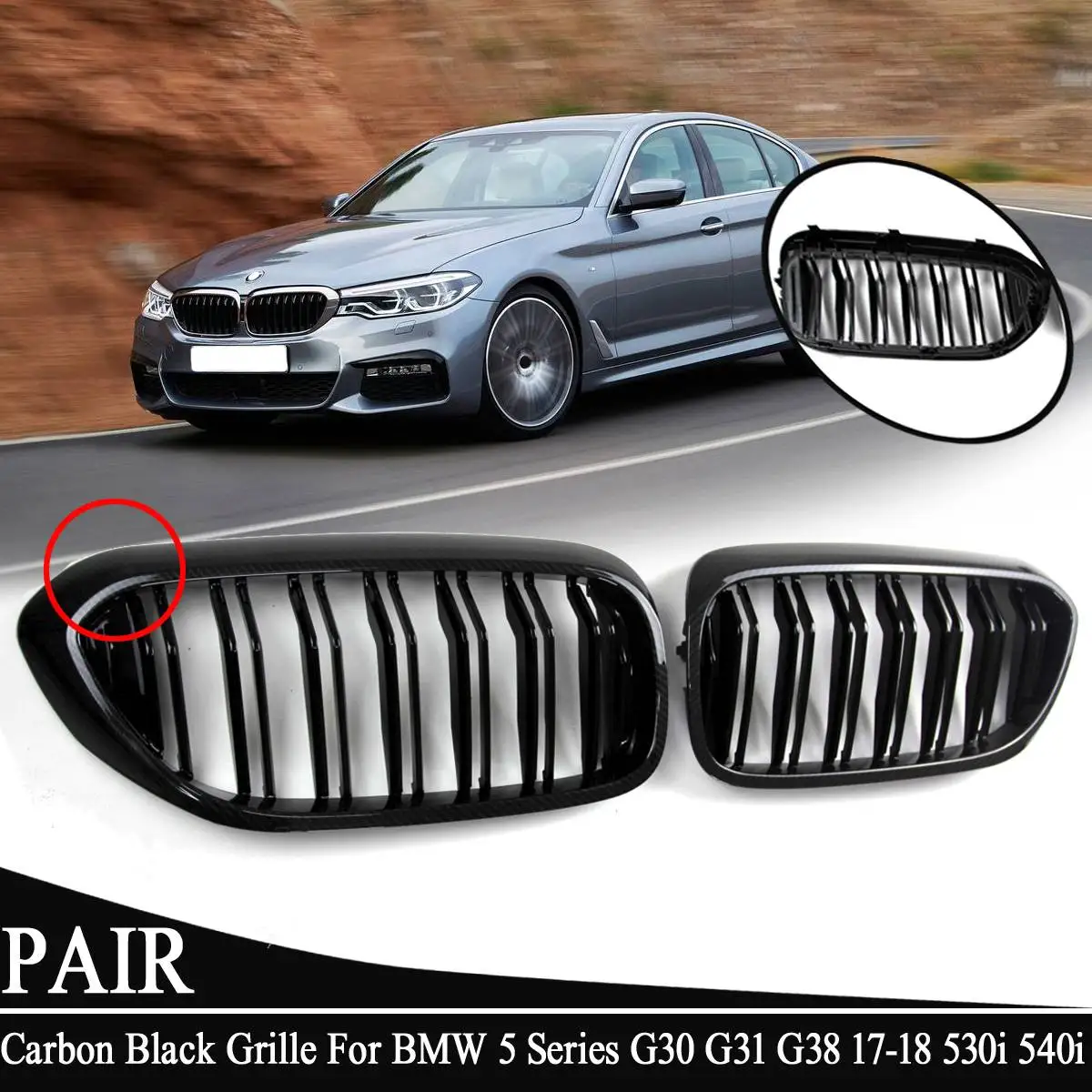 Решетка переднего бампера для BMW 5 серии G30 G31 G38 530i 540i- ABS двойная линия карбоновая черная Замена Передняя решетка для почек