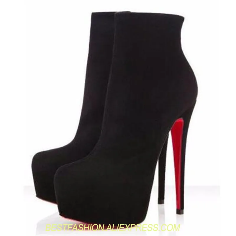 

Fashion Black Martin Boots Red Bottom Women Shoes Spring Autumn Black Ladies Ankle Boots Ultra High Heels Shoes Platform Wedge