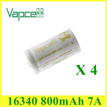 

4 pcs Vapcell 16340 800mah 7A High capacity power RCR123A CDR 3.7v Rechargeable Li-ion Battery for Flashlight vs keeppower