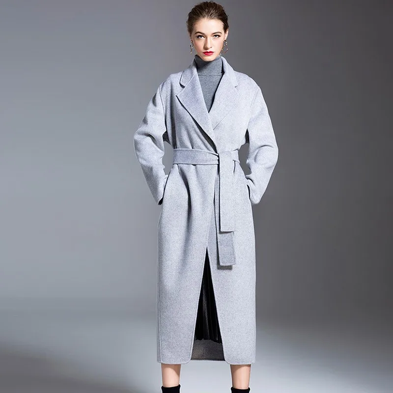 

Winter Women Fashion Noble Long Section Woolen Coat Casual Slim Double-faced Cashmere Coat Plus Size Wool Overcoat Female Ls234