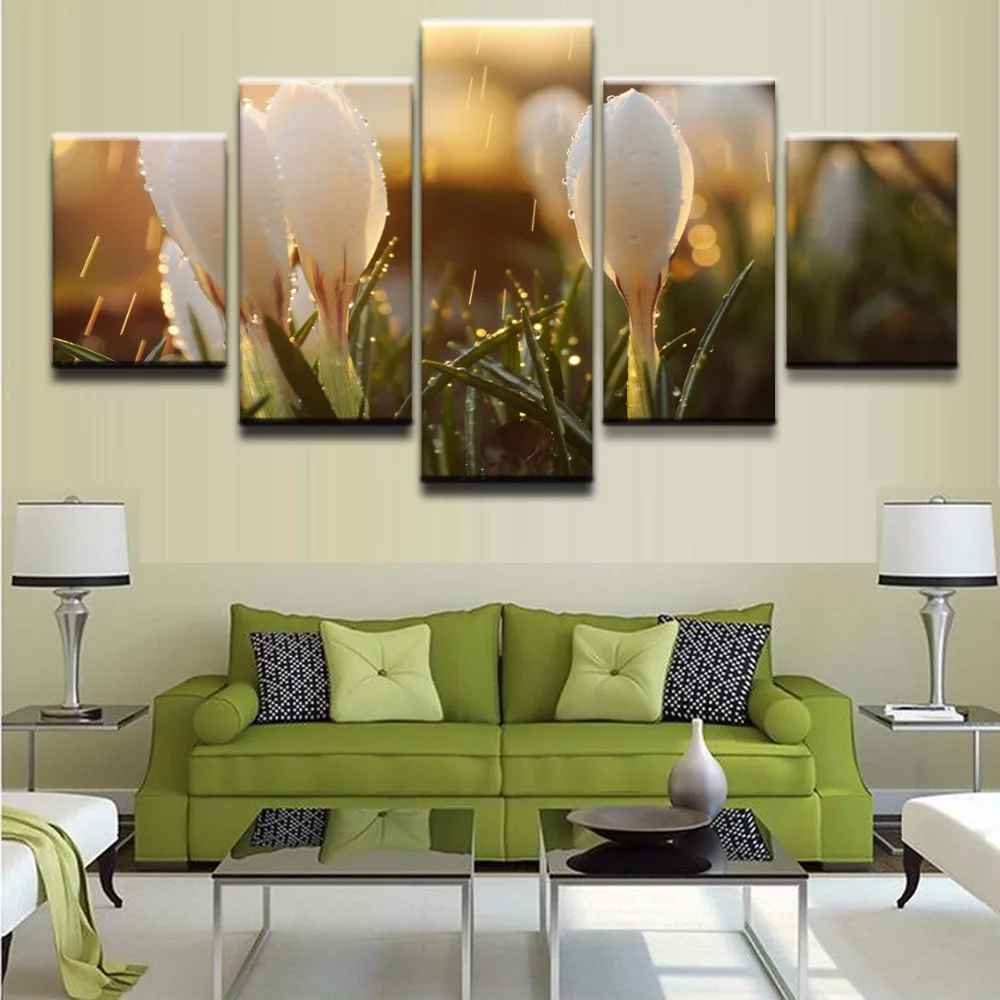 

Canvas Wall Art Pictures Home Decor Living Room 5 Pieces Nature Flowers Are In The Rain Paintings Modern HD Prints Posters Frame