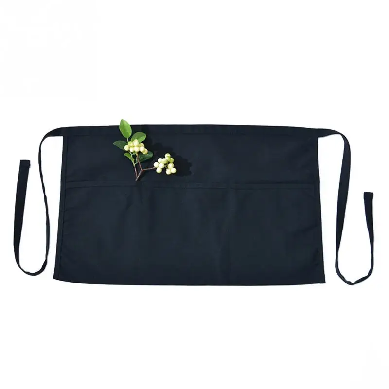 

Black Bar Kitchen Restaurant Gardening Cotton Blend Short Half Waist Apron Waterproof Anti-Oil Cafe Server Waiter Waitress Apron