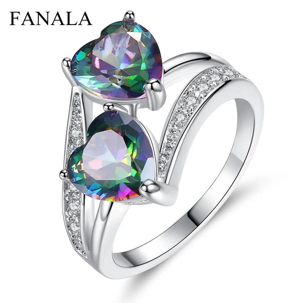 

Women Ring Fashion Jewelry Rings for Women Rhinestone Zircon Double Heart Shape Rings for Party Gift